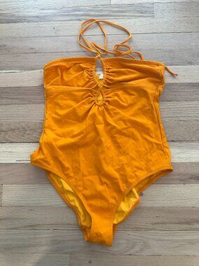 Ulla Johnson Minorca Maillot Orange (Marigold) Halter One-Piece Swimsuit